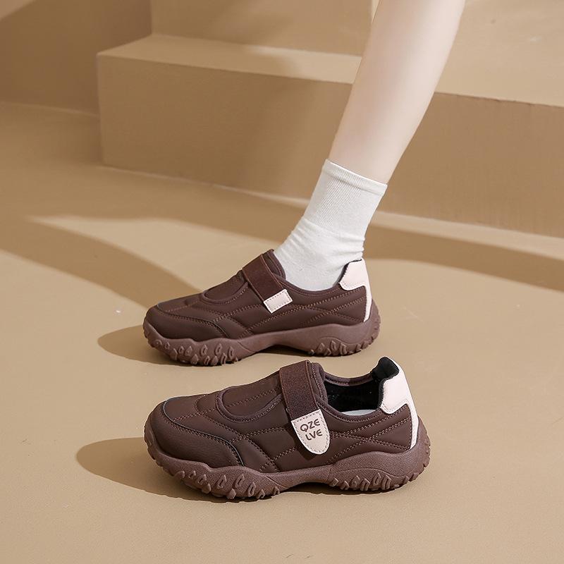 Thick-soled Velcro German Training Shoes Women's 2025 Autumn New Retro Student Sports Shoes Are Not Tired of Casual Little White Shoes