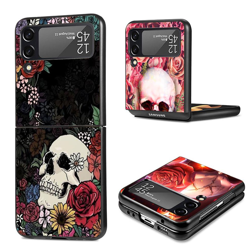 Floral Sugar Skull Flower Phone Case for Samsung Galaxy Z Flip7 Flip6 5G Flip4 Flip5 Flip3 Cover Z Flip 7 6 5 4 3 PC Shell Coque