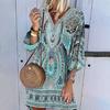 V-Ausschnitt 3/4 Ärmel Shift Design Urlaubs Kleid Ethnischer Stil Bohemia Retro Print Damen Kleid Damen Kleidung