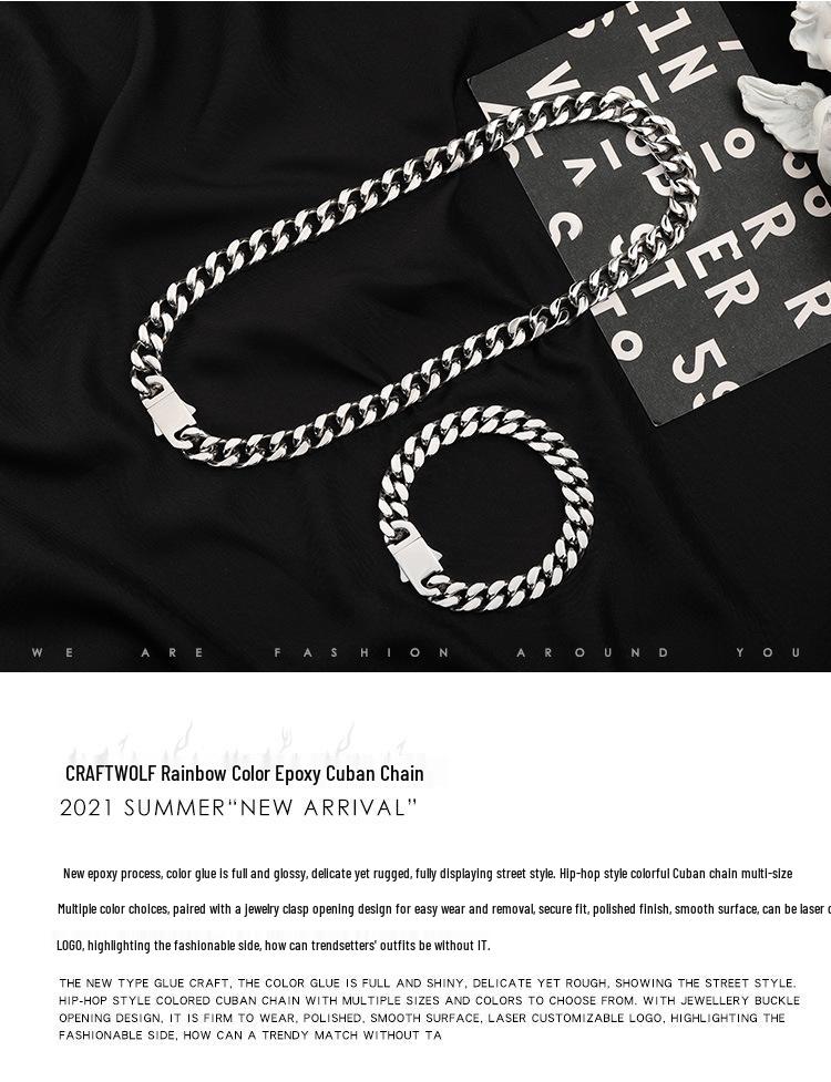 Men's Stainless Steel Cuban Chain Hip-Hop Bracelet & National Tide Titanium Necklace, Customizable with Laser Logo