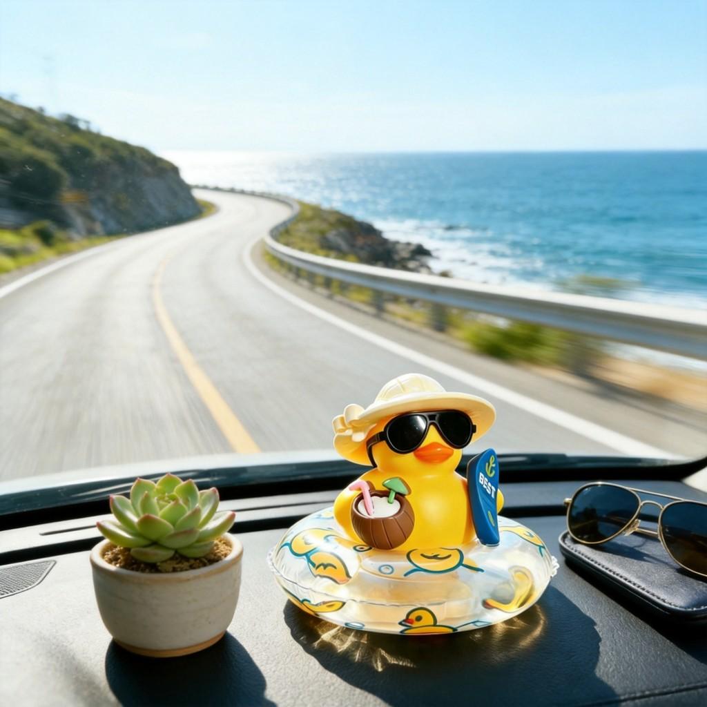 Plastic Cartoon Milk Tea Shop Little Yellow Duck Decor For Car Dashboard Display