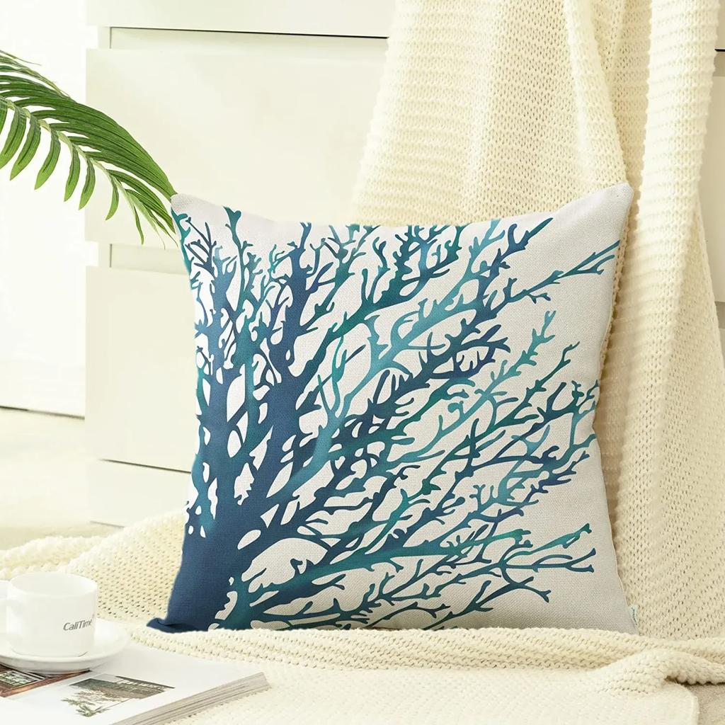Sea Coral Tree Blue Teal Cushion Cover Shell for Bed Sofa Home Decoration Aquarelle Painting Print Pillow Case InchesCoral A,