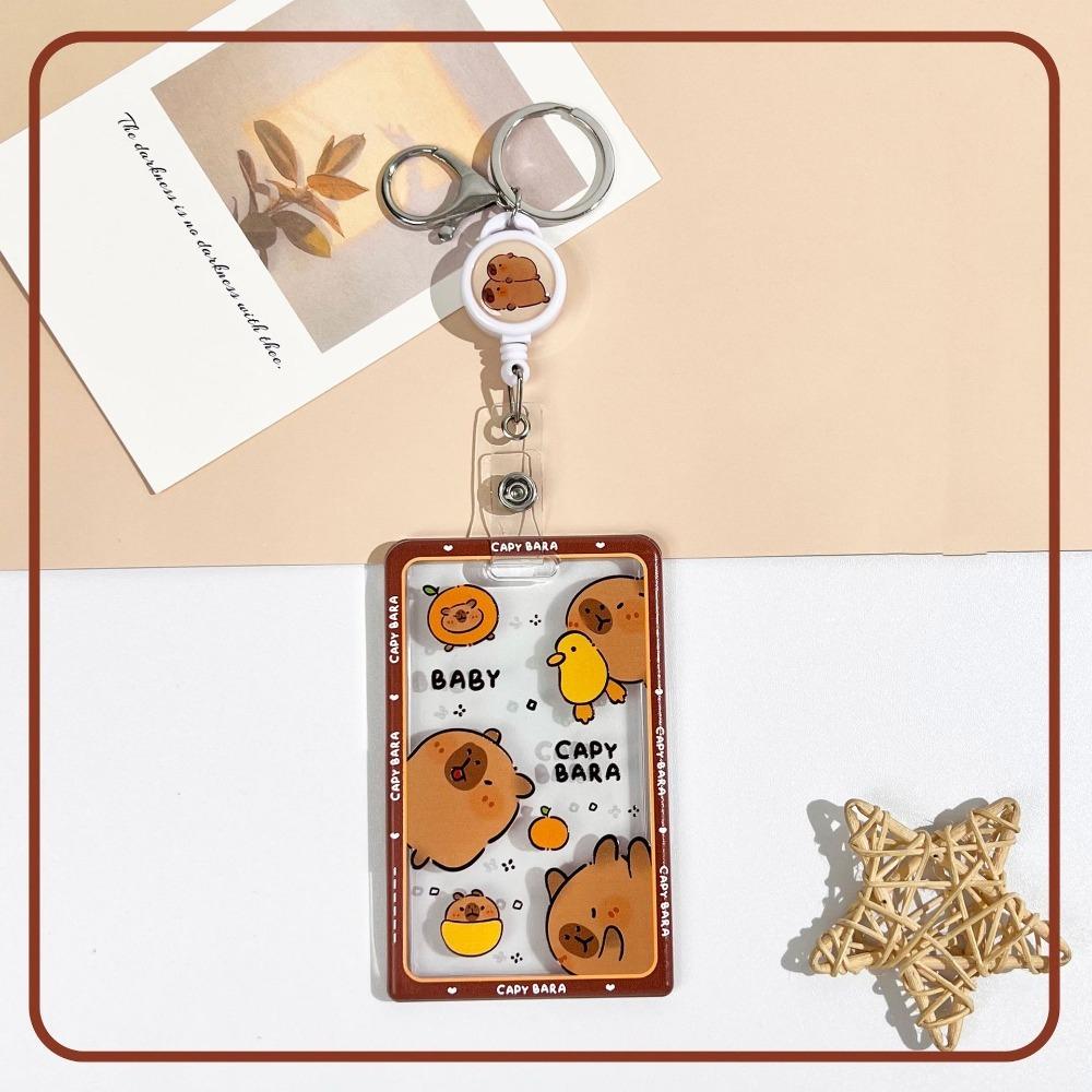 Cute Cartoon Capybara Photocard Holder Transparent with Lanyard Photo Protector Case Keychain Card Cover Photo Storage