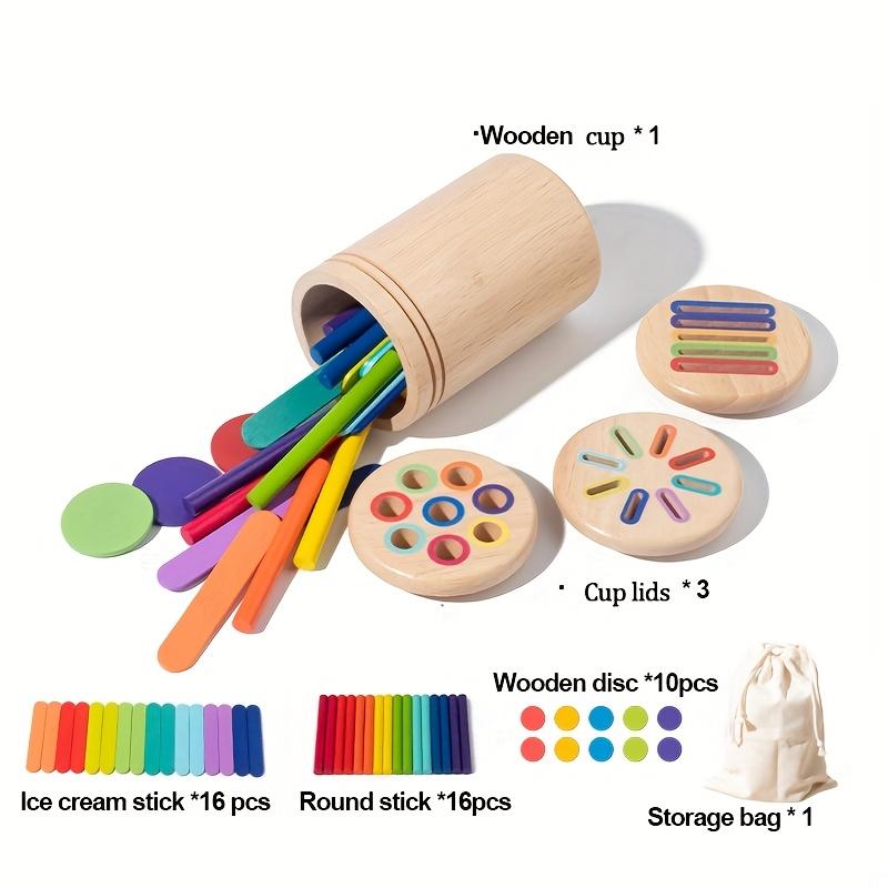 Wooden 3in1 Color Sorting Cup Color Sorting and Counting Game, Suitable for Birthday, Christmas Gift