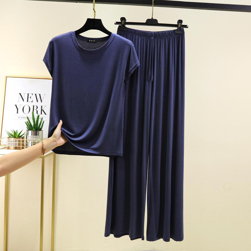 Plus Size Modal Pajama Set: Short Sleeve T-Shirt & Long Casual Pants