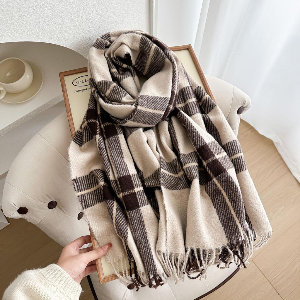New Scarf for Women In Classic Versatile Student Thickened Long Warm Plaid Shawl for Couples