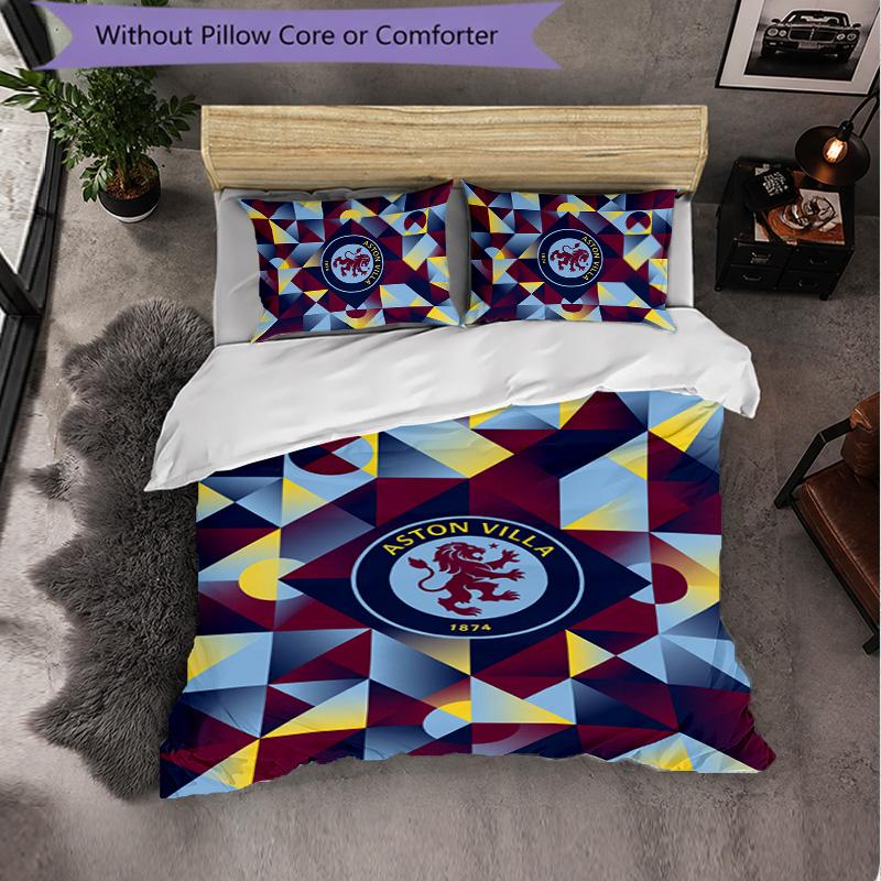 Set Biancheria da Letto Aston Villa Football 3 Pezzi Morbido Set Copripiumino con Federe Set Decorazione Camera da Letto per la Casa