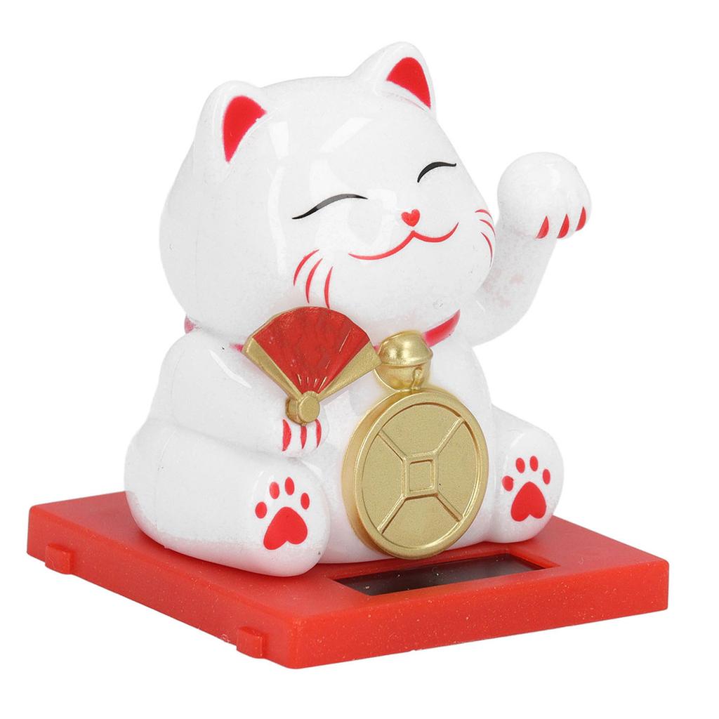 2inch Solar Fortune Cat with Clear Box Solar Powered Lucky Cat Waving Arm Set for Home Office and Dash Board Decor White