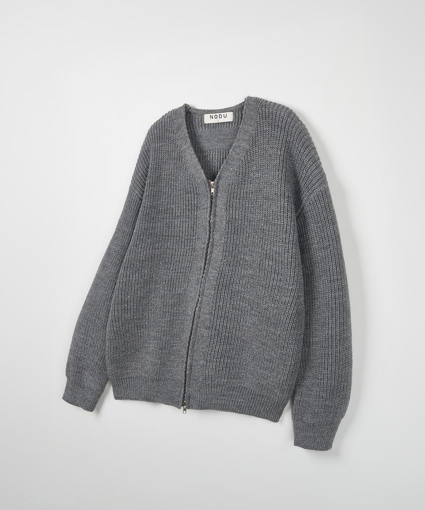 NODU Essential V-Neck Knit Zip-Up Cardigan [Gray]