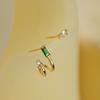 Natural Emerald Diopside Earrings, Women's S925 Sterling Silver Asymmetric Studs.