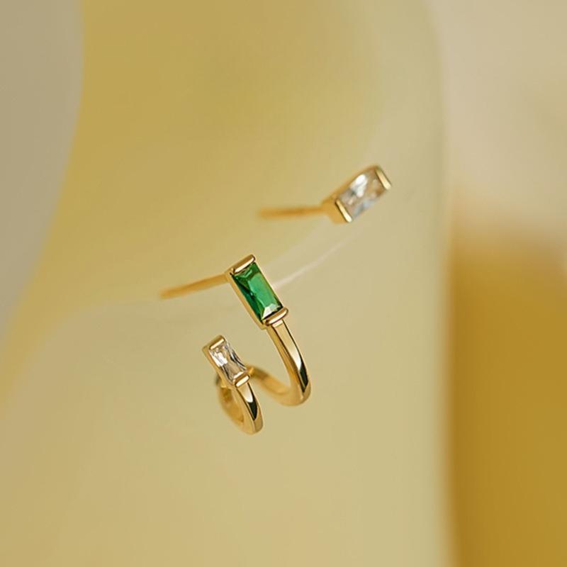 Natural Emerald Diopside Earrings, Women s S925 Sterling Silver Asymmetric Studs. 925 silver