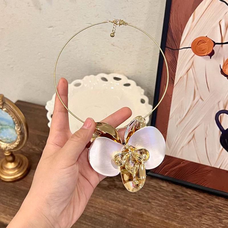 Tooxika Personalitate Exagerată Metal Lucios Picătură de Ulei Floare Magnolia Guler Modă Temperament Lanț Claviculă