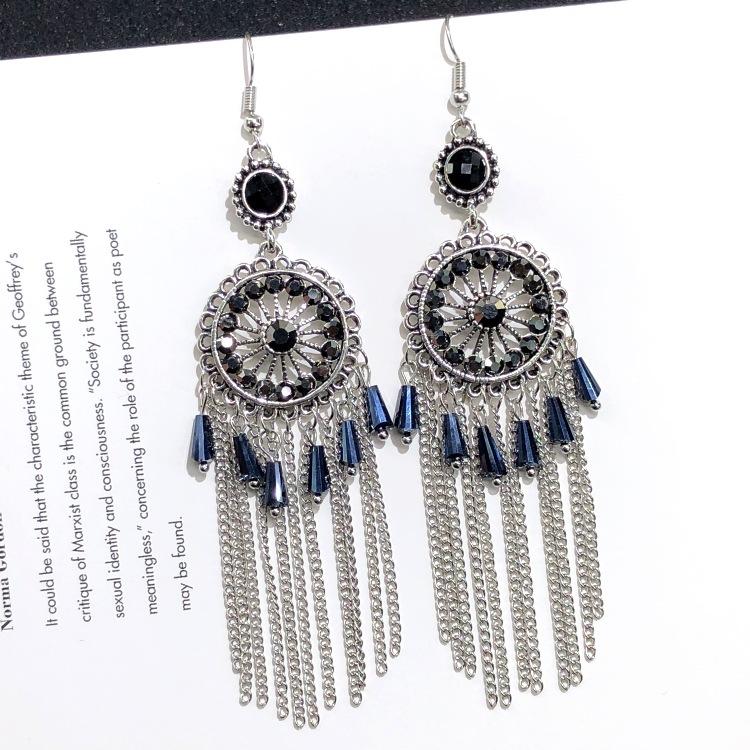 Retro crystal fringed earrings femininity versatile personality long earrings fashion court earrings