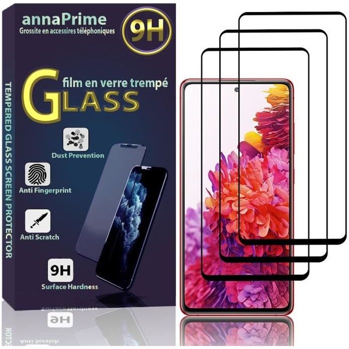 Film de protection d'écran - VCOMP - Samsung Galaxy S20 FE 2022 - Verre Trempé - Pack de 3 - Noir