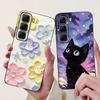 For Infinix Hot 50 4G Phone Case Hot 50 Pro+ 4G Hot50 Pro Elegant Floral Cat Pattern Black Silicone Soft TPU Cases