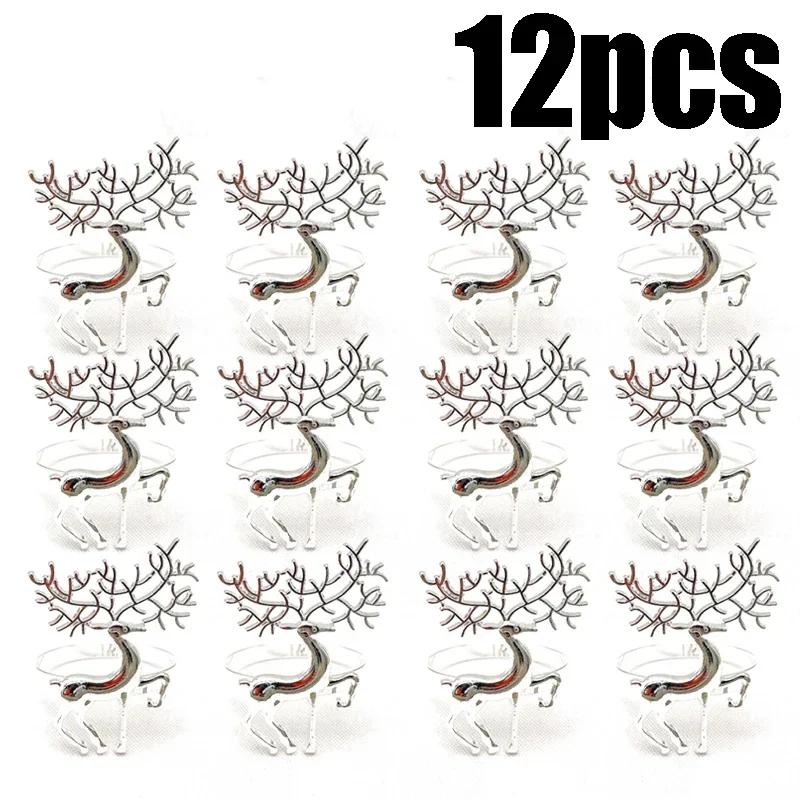 6/12/24PCS Christmas Napkin Rings Gold Elk Decorative Napkin Holders Holiday Dinner Table Accessories Xmas Party Decors Gifts