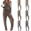 Women's pajamas fashion print long sleeve button-up top pocket pants home casual notch collar V-neck two-piece set