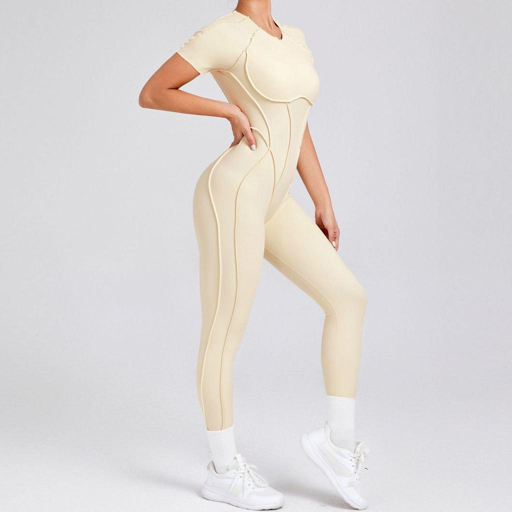 Autumn/Winter Backless Sports Jumpsuit: Three-Dimensional Yoga One-Piece with Tight Short Sleeves and Long Pants (Style 88201)