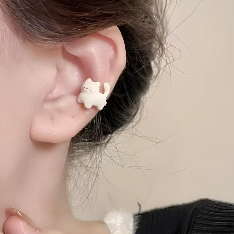 Cartoon Cat Ear Clip New Cute Soft Cute Sweet Girlish Heart Small Delicate No Ear Hole Earrings Fashionable High-Value Jewelry