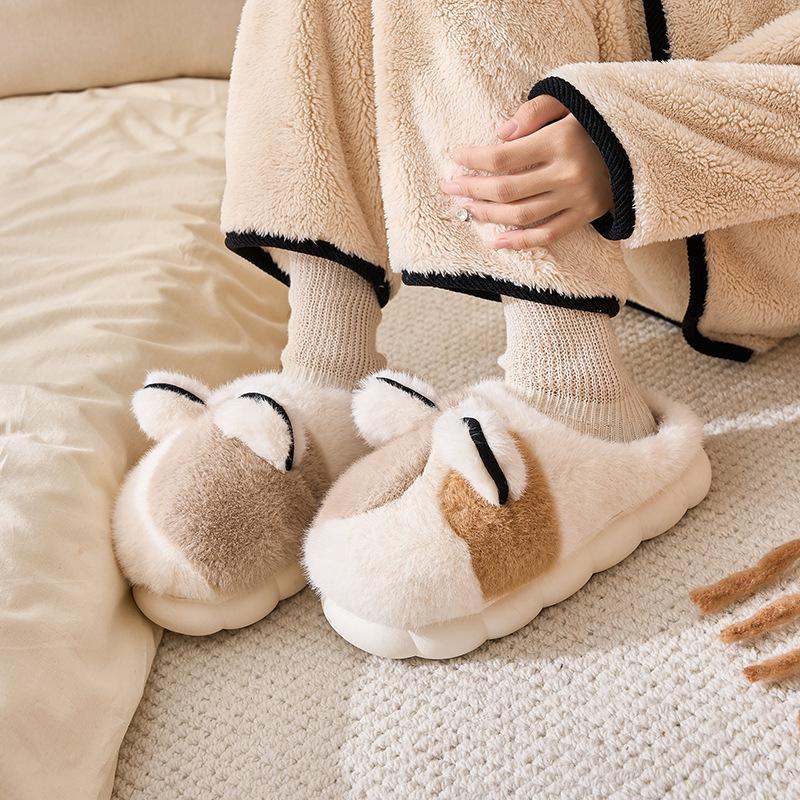 Cute cotton slippers winter velvet warm home use non-slip thickened outer wear couple cotton drag winter