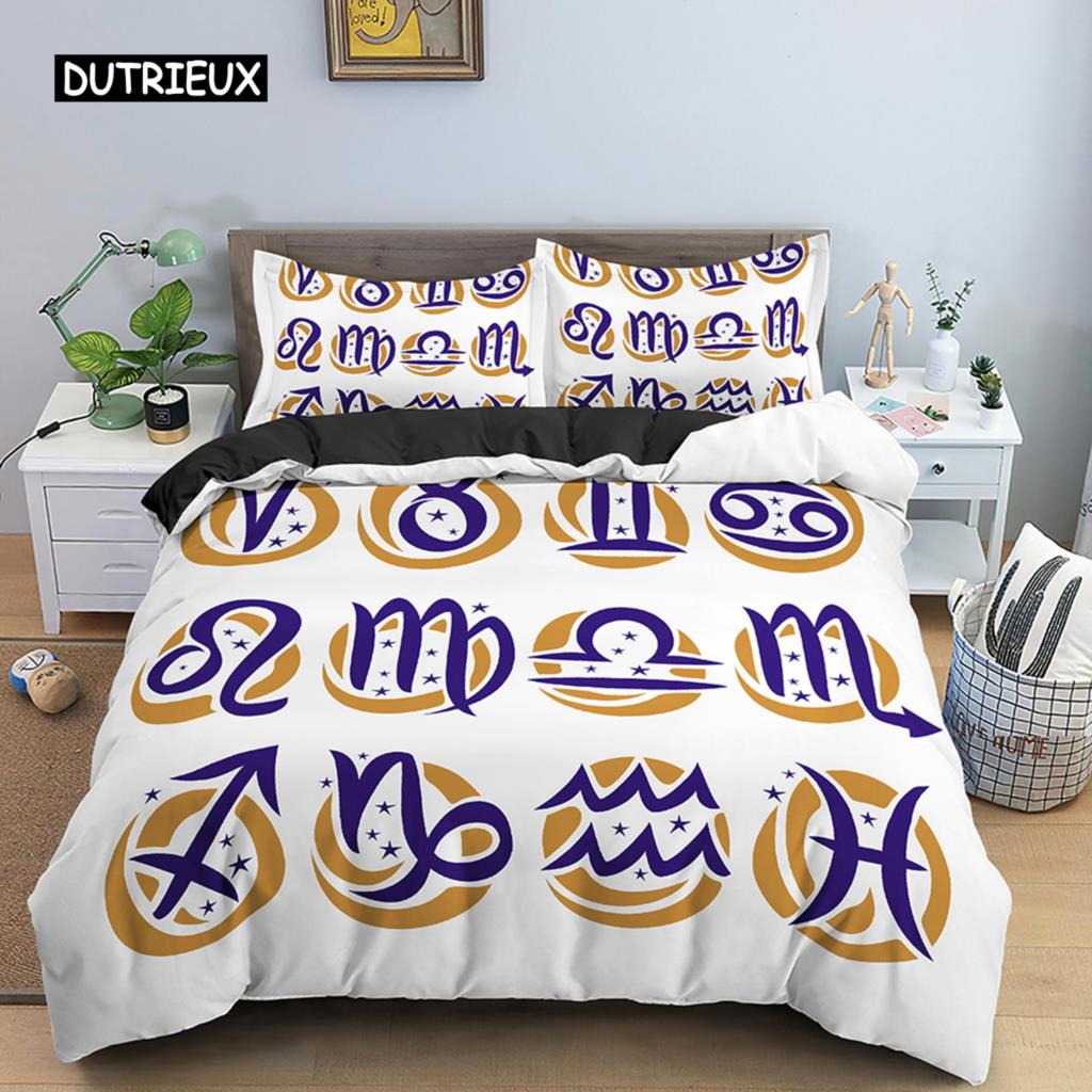 Constellation King Queen Duvet Cover Astrological Bedding Set for Kids Teens Adults Psychedelic Tarot Astrology Soft Quilt Cover