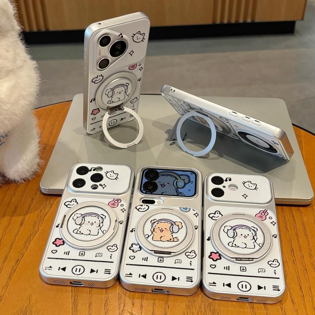 Headphones Puppy Rotating Bracket Apple 17 Large Windows Mobile Phone Case iPhone16/15/14 Electroplating 13 Cute 12