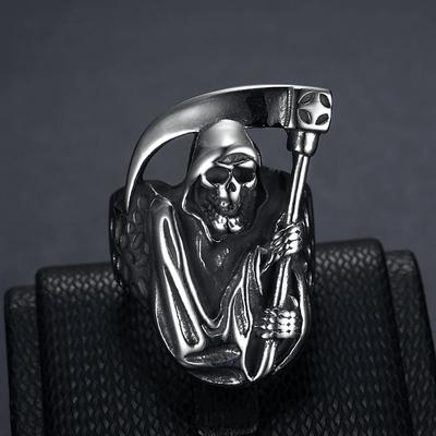 Wholesale Hip Hop Death Skull Biker Ring Stainless Steel Jewelry High Quality Grim Reaper Skull Motor Biker Ring Mens Ring
