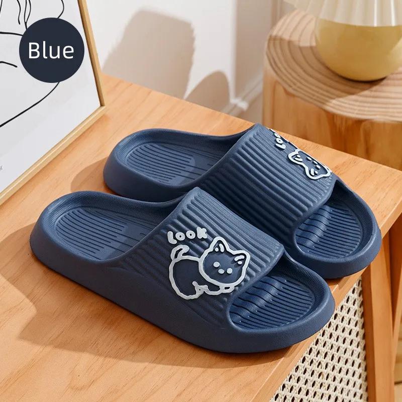 

Summer Women/Men Slippers Bath Thick Platform Non-Slip Home Cat Cartoon Flip Flops Beach Sandals Ladies Slides Indoor Outdoor 44-45 синій