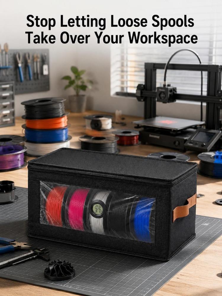 3D Printer Filament Storage Box Non Woven Foldable Organizer With Hygrometer Clear Window For Home Office 3D Printing Workspace