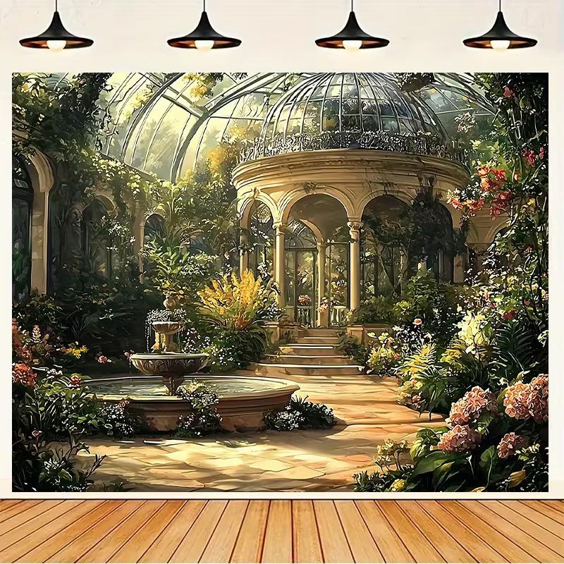 

2D Elegant Garden Conservatory Backdrop, Vintage Glass Greenhouse Photo Background for Studio 47.2x31.5inch/120*80cm