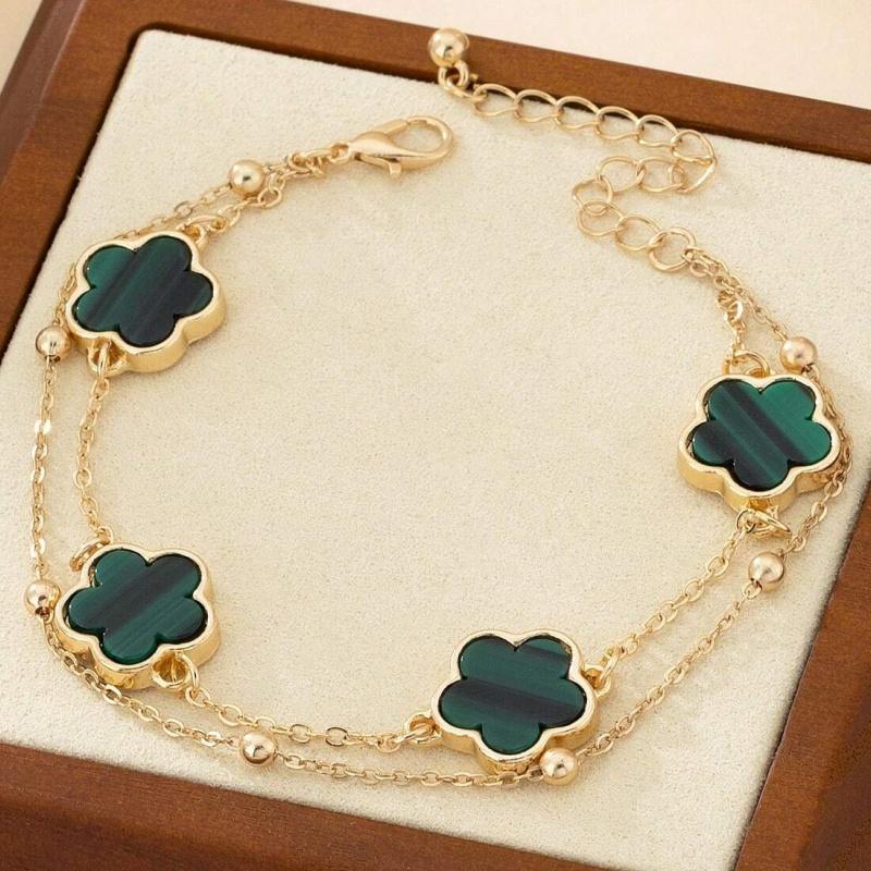 Delicate Double Layer Five-Leaf Clover Anklet for Women Exquisite Lucky Floral Summer Beach Hoilday Jewelry Gifts