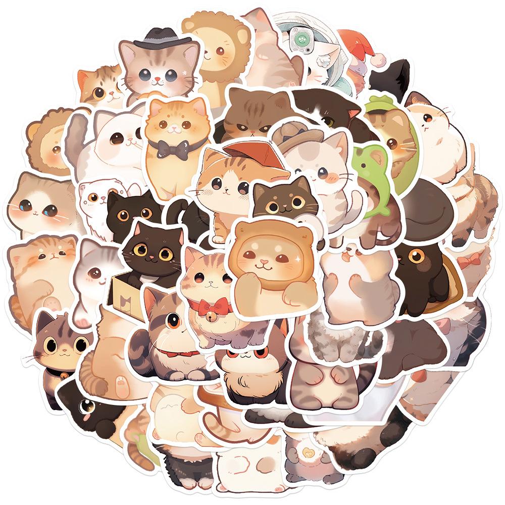 50 Cartoon Round-eyed Cat Doodle Stickers Decorate Guitar Notebook Suitcase DIY Waterproof Stickers