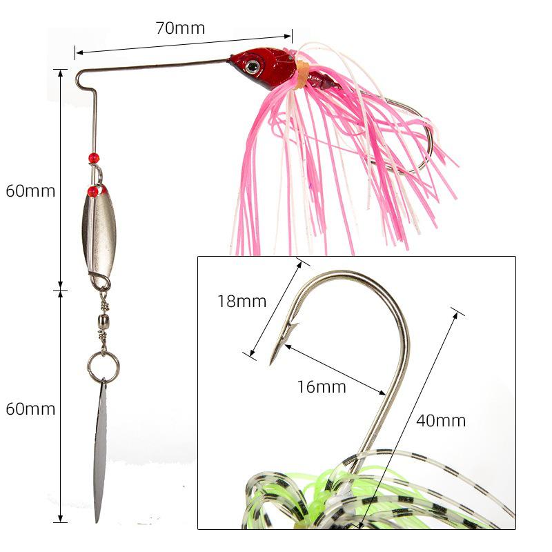 Anti-Snagging Rotating Spinnerbait JIG Whisker Man Long-Cast Lure with Bionic Lead Head and Artificial Fish Bait