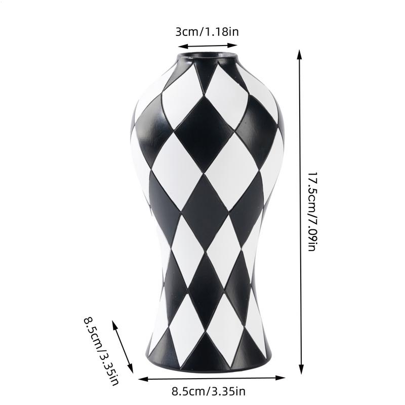 Black And White Vase Aesthetic Vase Checkered Resin Craft Flower Container Waterproof Decorative For Room Table Centerpieces