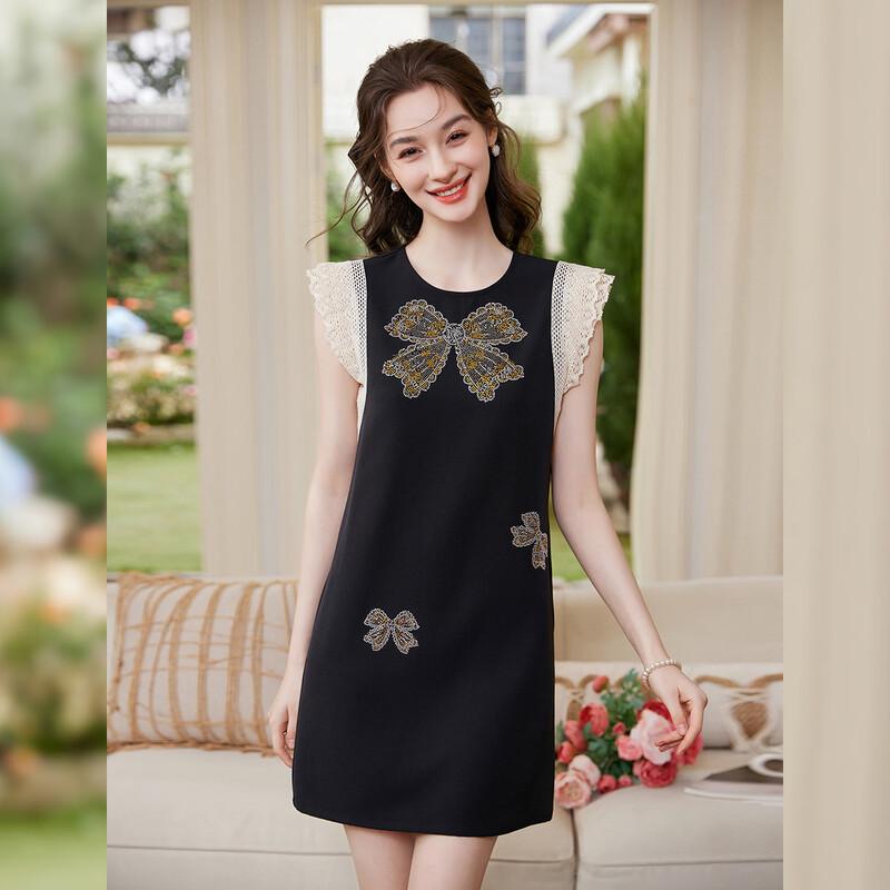 Women s French Elegant Flutter Sleeve Little Black Dress L
