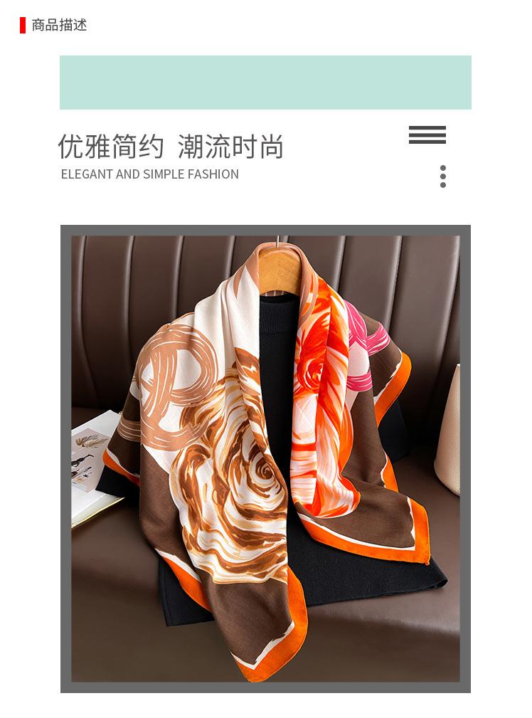 Simple 91 square scarf, elegant flower simulation silk versatile herringbone pattern shawl, scarf, retro printed headscarf, scarf.