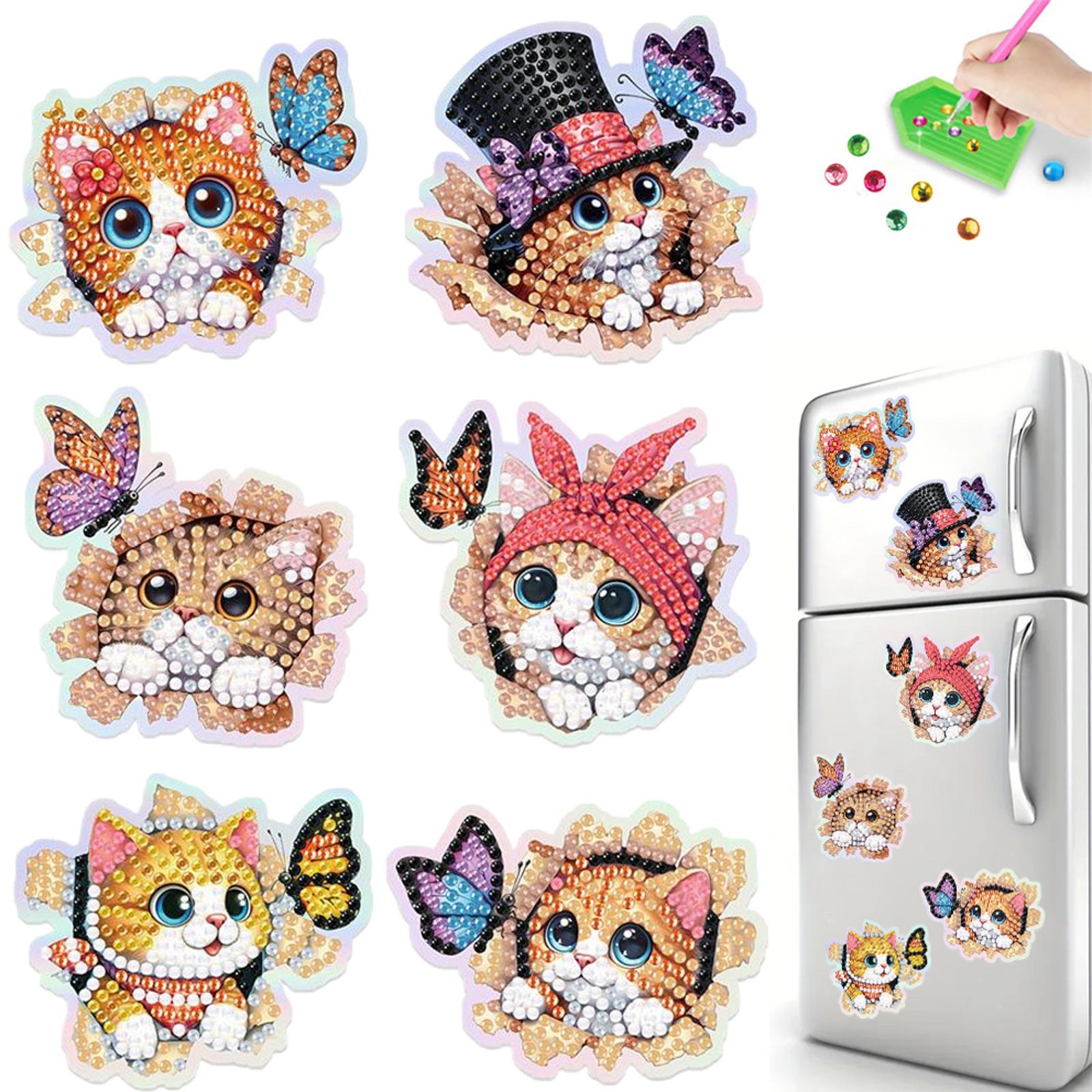 6Pcs Animal DIY Acrylic Diamond Painting Fridge Magnets DIY Diamond Painting Magnets Kit Crystal Sparkling Diamond Magnets Set