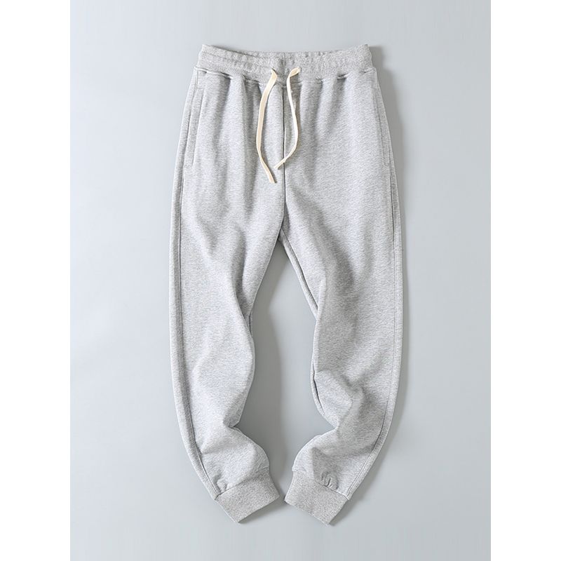 Export Factory Leftover Stock Spring & Fall Cotton Terry Washed Solid Color Loose Tappered Athleisure Sweatpants Men's Long Trousers