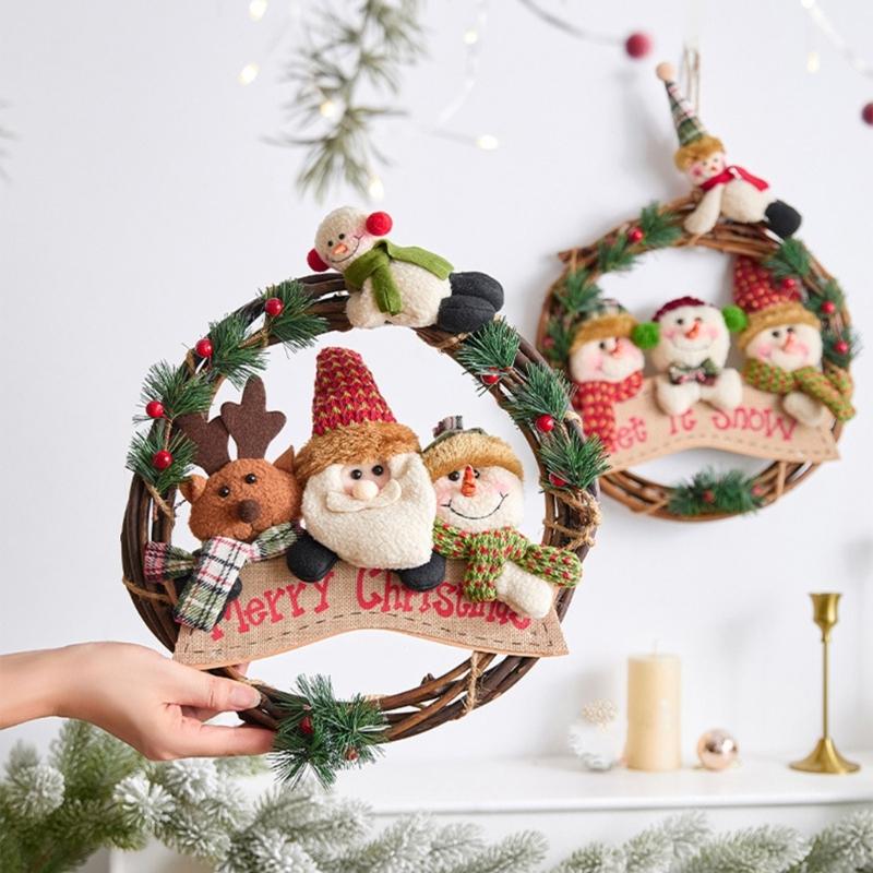 Festival Flannel Holiday Wreath Feature Santa Snowman And Reindeer Indoor Outdoors Christmas Decorations For Family Activities