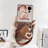 Retro Color Collision Phone Case For Honor Magic V Flip Hand Strap Protective PC Hard Shell Magic V Flip Back Cover
