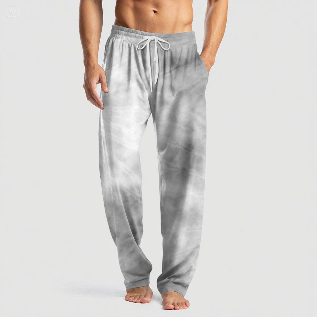 Men's Knitted Fashion Print Pocket Casual Pants Pajama Pants