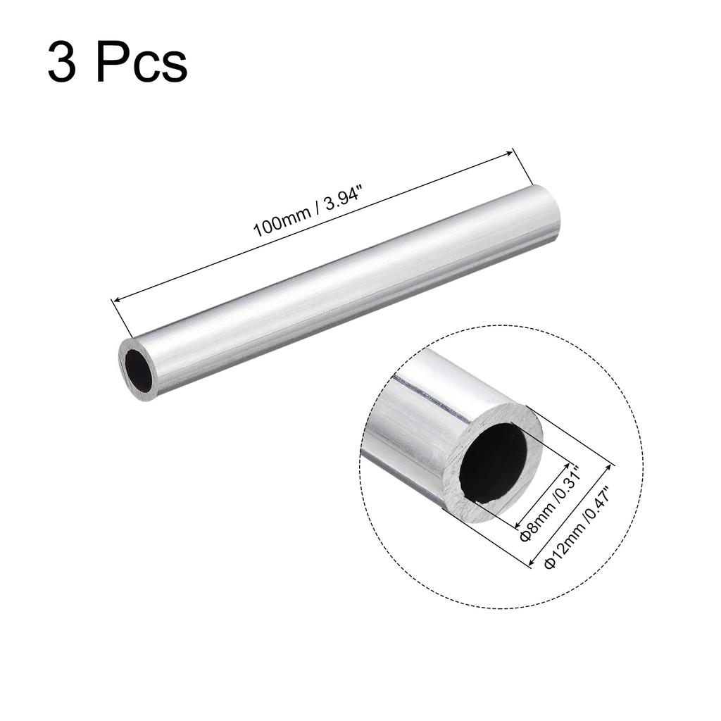 uxcell 6063 Aluminium Rundrohr Rohr für DIY Industrielle Projekte, Außendurchmesser 0,5