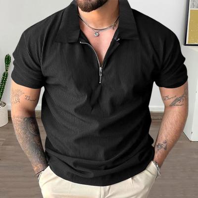 Men's Zipper Lapel T-shirt Solid Color Short Sleeves Casual T-Shirt Loose Fit Summer Tee Shirt for Golfing Streetwear Beach Travel