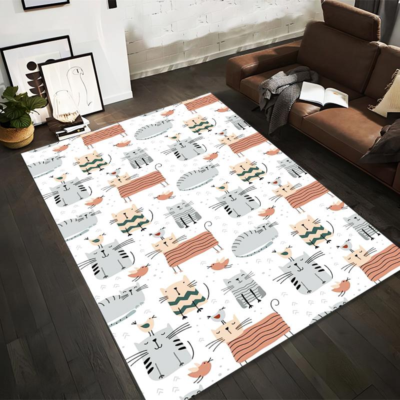 

Cute Cartoon Cats and Birds Patterned Carpet with Neutral Colors and Playful Design Suitable for use as an anti-slip for room and bedroom sofas 40x60cm( 15x23in )