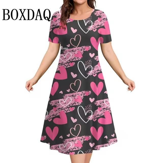 Elegant fashion short sleeve t-shirt dress beach vacation midi dresses women 3d print clothing
