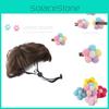 Conjunto Adorável de Peruca para Animais de Estimação com Penteado Bob Castanho e Grampos de Cabelo de Flores Coloridas para Cães e Gatos