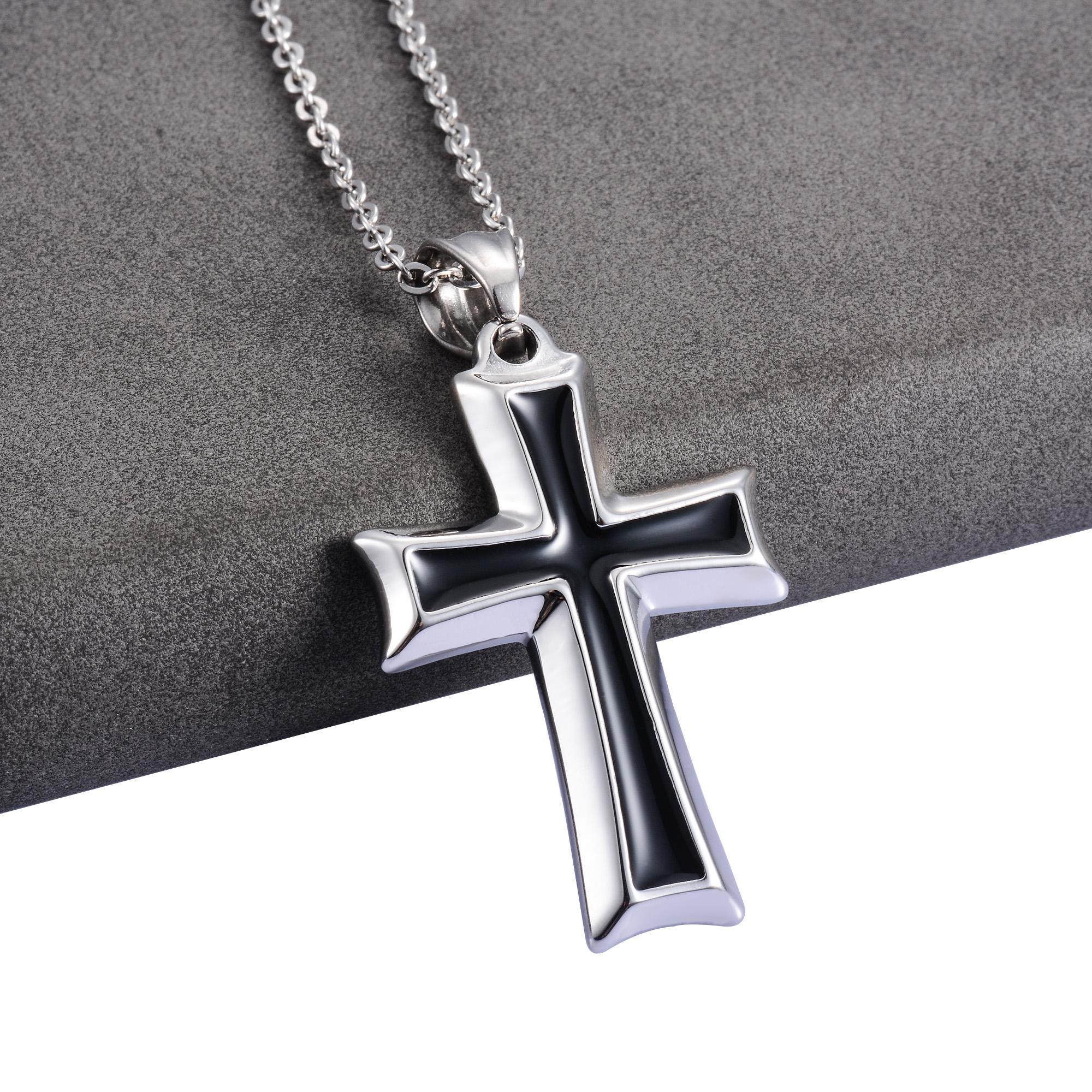 

Fashion Stainless Steel Cross Pendant Necklace Women Men Christian Charms for Chain Choker Black Silver Color Jewelry Accessory