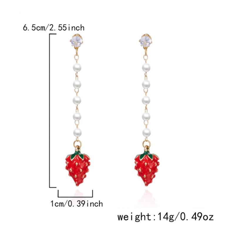 Fashion Sweet Red Strawberry Drop Earrings For Women Lovely Green Leaves Flower Resin Strawberry Fruit Earrings Party Jewelry