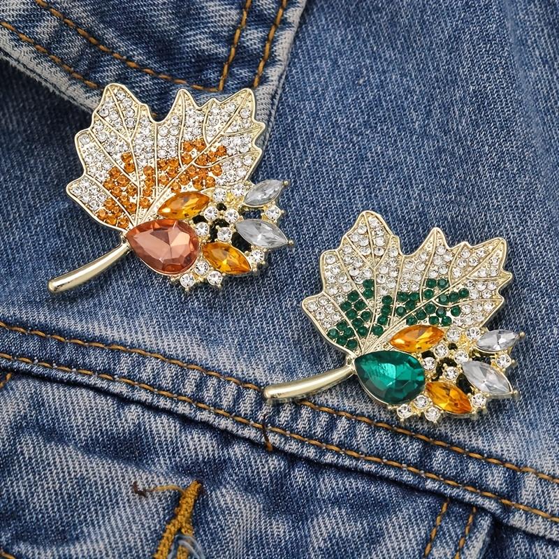 Luxury Alloy Rhinestone Maple Leaf Brooch Simple Elegant Chest Pin for Women Ideal for Party & Gift-Giving All-Season Accessory Festival Holiday Decor