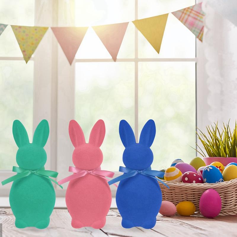 Easter Bunny Ornament Flocked Rabbit Statues Easter Decorations